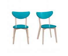 Sillas diseño azul petróleo patas madera LEENA (lote de 2)