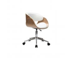 Sillón diseño blanco y madera clara con ruedas BENT