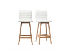 Taburete de bar diseño madera y polipiel blanco 65cm lote de 2 EMMA