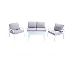 Salón de jardín en metal blanco con mesa, banco y 2 sillones CALA