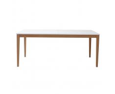 Mesa de comedor diseño extensible blanca patas madera L180-260 DELAH