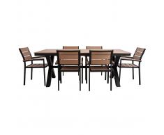 Salón de jardín con mesa y 6 sillas negro y madera VIAGGIO