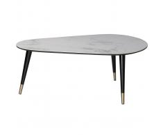 Mesa de centro moderna efecto mármol con patas madera y oro ALLURE