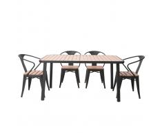 Salón de jardín con mesa y 4 sillas en madera y metal negro BERLINER