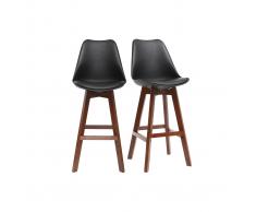 Lote de dos taburetes de bar vintage negro y nogal 65cm PAULINE