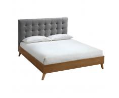 Cama adulto escandinavo madera y tejido gris 140 x 200cm LYNN