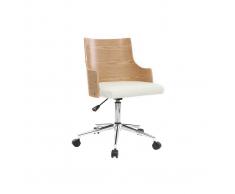 Silla de oficina moderna PU blanca y madera clara MAYOL