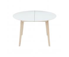 Mesa de comedor diseño redonda extensible blanca y madera L120-150 LEENA