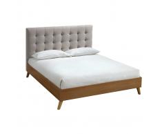 Cama adulto estilo nórdico madera y tejido beige 160 x 200cm LYNN
