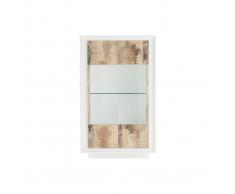 Aparador acristalado moderno blanco y decoración de madera clara LAND