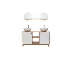 Mueble de baño: 2 lavabos y 2 puertas roble claro y blanco TOTEM