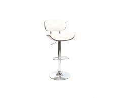 Taburete moderno/vintage polipiel blanco y madera oscura MARTY