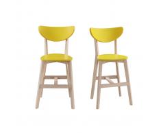 Taburete nórdico amarillo y madera 65cm lote de 2 LEENA