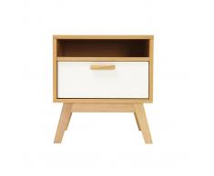 Mesa de noche diseño escandinavo blanca y roble HELIA