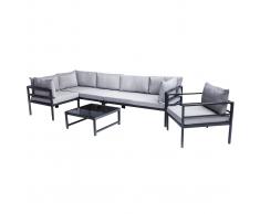 Salón de jardín en metal con mesa, sofá de esquina y sillón SALENTO