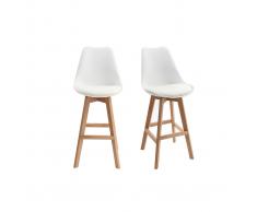 Lote de dos taburetes de bar diseño blancas y madera PAULINE