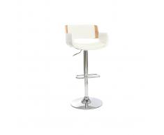 Taburete vintage polipiel blanco y madera clara RAY