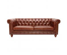 Sofá cuero vintage 3 plazas chocolate CHESTERFIELD