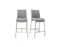 Taburete de bar aluminio cepillado PU gris claro 66cm lote de dos OLLY