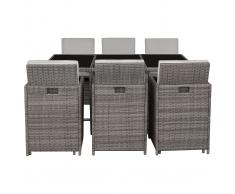Salón de jardín en resina trenzada con mesa y 6 sillones gris DALIAS