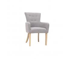 Sillón clásico tejido gris clásico patas madera clara LAZARRE