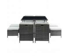 Salón de jardín en resina trenzada gris con mesa, sillones y puffs CORDOBA