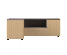 Mueble TV de esquina moderno madero y gris imitación cemento QUADRA