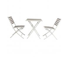 Mesa y 2 sillas plegables blanco y gris MOJITO