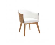 Sillón Diseño madera clara y PU blanco NORDECO