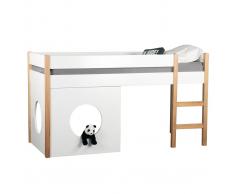 Cama elevada infantil con tableros amovibles blanca y madera clara ALTO