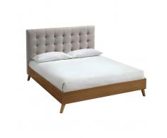 Cama adulto escandinavo madera y tejido beige 140 x 200cm LYNN