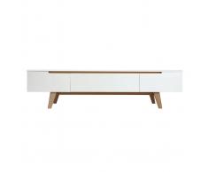 Mueble TV escandinavo blanco brillante y fresno 180cm MELKA
