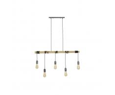 Lámpara de techo industrial bambú 5 bombillas LUCE