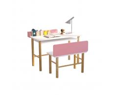Escritorio infantil con banco rosa y madera clara BERTY