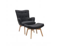Sillón diseño escandinavo y reposapiés gris oscuro y madera clara BRISTOL