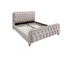 Cama capitoné tejido beige 160 x 200cm KRISTEN