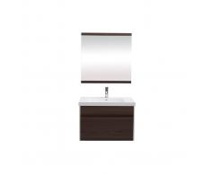 Mueble de baño con lavabo, espejo y almacenaje blanco y madera oscura GANFO
