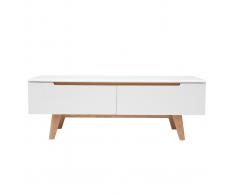 Mueble TV nórdico blanco brillante y madera MELKA