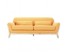 Sofá escandinavo 3 plazas amarillo patas madera YOKO
