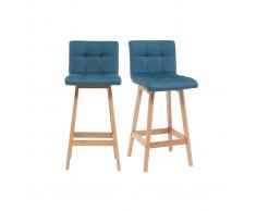 Taburete de bar madera y azul petróleo 65cm lote de 2 KLARIS