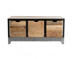 Cajonera / zapatero industrial de madera maciza y metal ATELIER