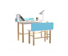 Escritorio infantil con banco azul y madera clara BERTY