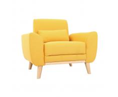 Sillón diseño tejido amarillo y patas roble EKTOR