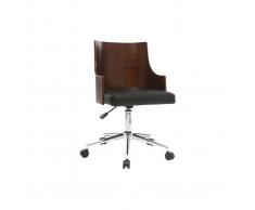 Silla de oficina moderna PU blanca y madera clara MAYOL