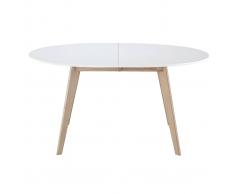 Mesa extensible oval blanca y madera clara L150-200 LEENA