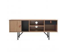 Mueble TV madera roble y negro OFICI