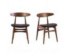 Silla madera oscura y PU negro escandinavo japonés (lote de 2) WALFORD