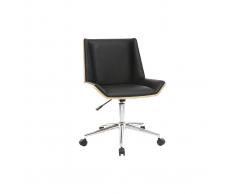 Silla de oficina moderna PU negra y madera clara MELKIOR
