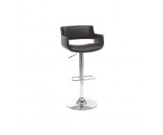 Taburete vintage polipiel negro y madera oscura RAY