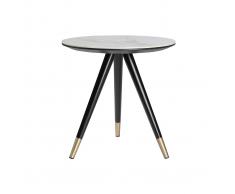 Mesa auxiliar moderna efecto mármol con patas madera y oro ALLURE